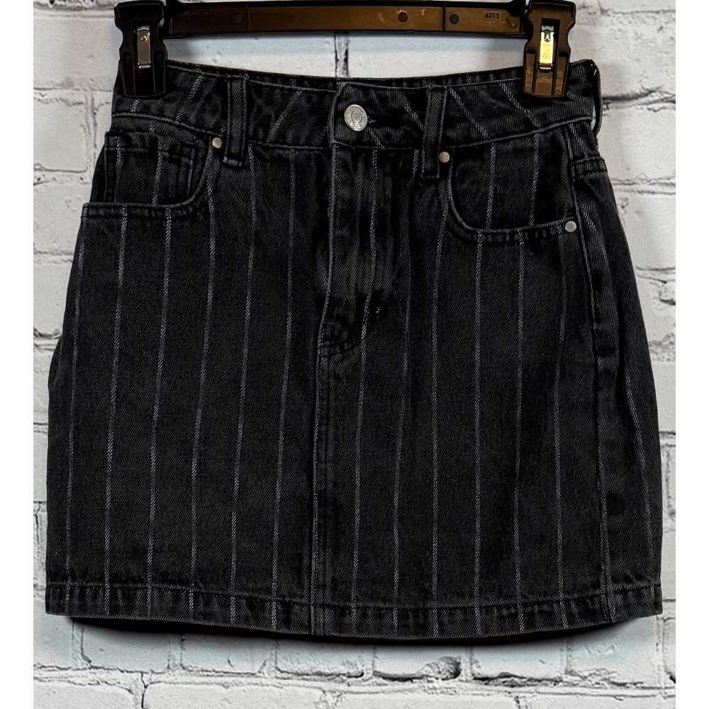 Pacsun Denim Mini Skirt Black Pinstripe High Waist‎ Casual Skater Size 23